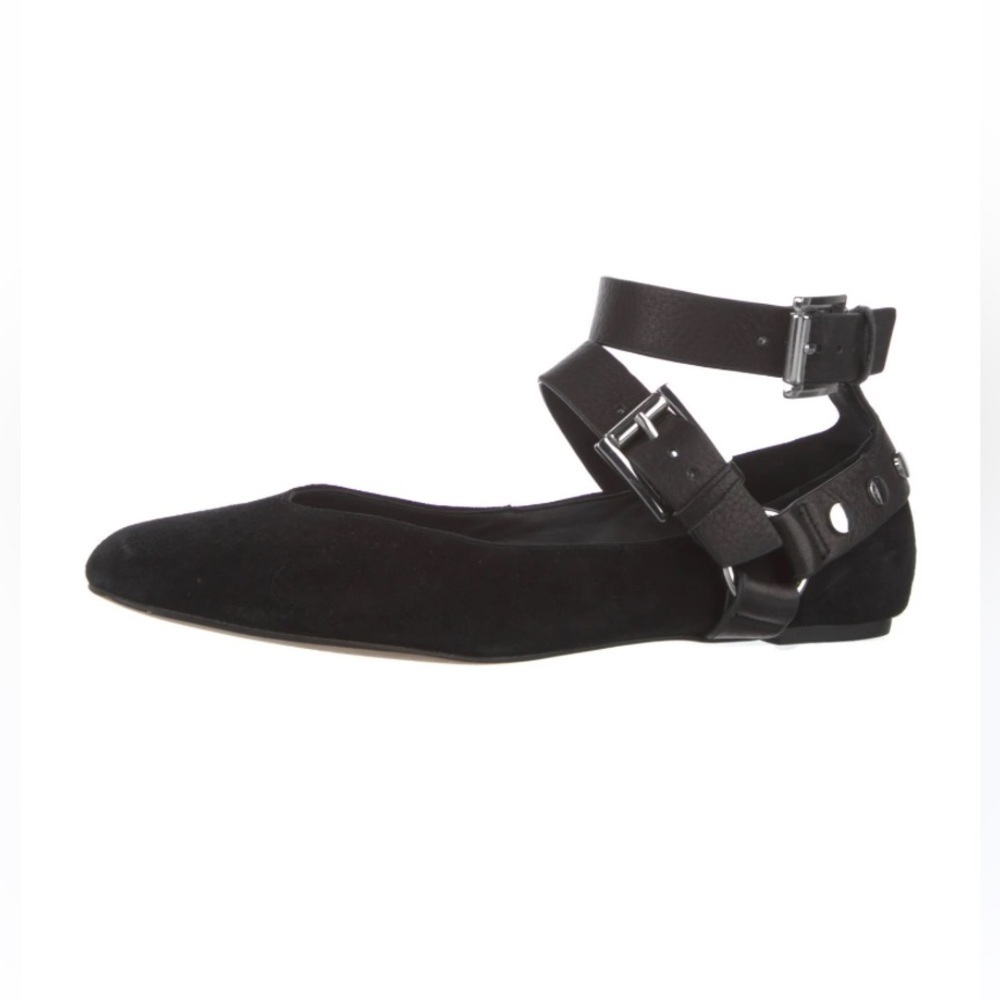 REBECCA MINKOFF | Vivica Black Suede Ballet Flats Studded Harness Women Size 8,5